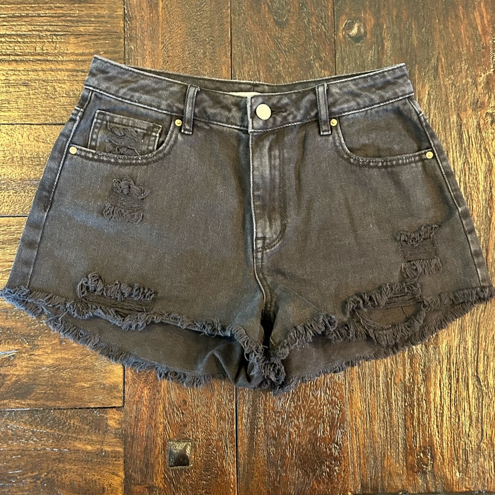 PacSun Black High Rise Festival Grunge Distressed Frayed Hem Denim Shorts